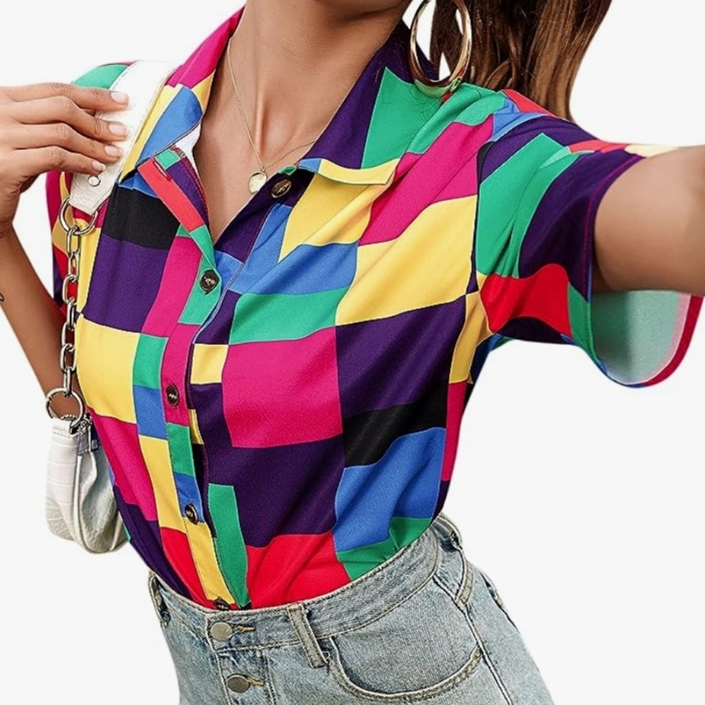 Fun colorblock button up tee